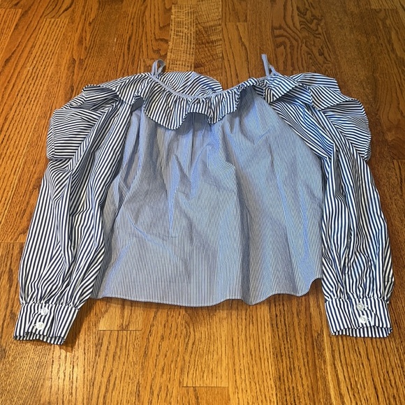Parker Woman’s Blue Striped Open Shoulder Top Size XS - Picture 4 of 6